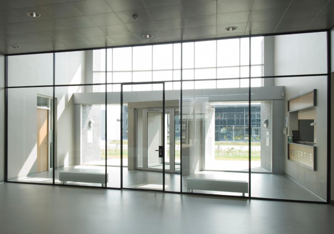 Ultra-slim, strong, steel profile system for partition walls and interior doors.